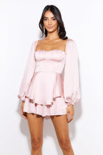 Load image into Gallery viewer, Nude Pink Sleeve Satin Bustier Playsuit
