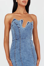 Load image into Gallery viewer, Wavy Neckline Denim Dress
