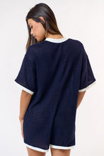 Load image into Gallery viewer, Navy Waffle Knit Contrast Romper
