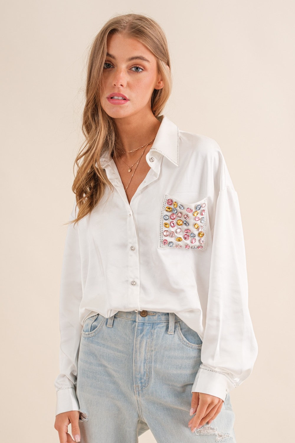 Jeweled Button Down Blouse