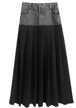 Load image into Gallery viewer, Black|Dark Denim Pleated Maxi Skirt
