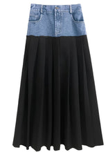 Load image into Gallery viewer, Black|Blue Denim Pleated Maxi Skirt
