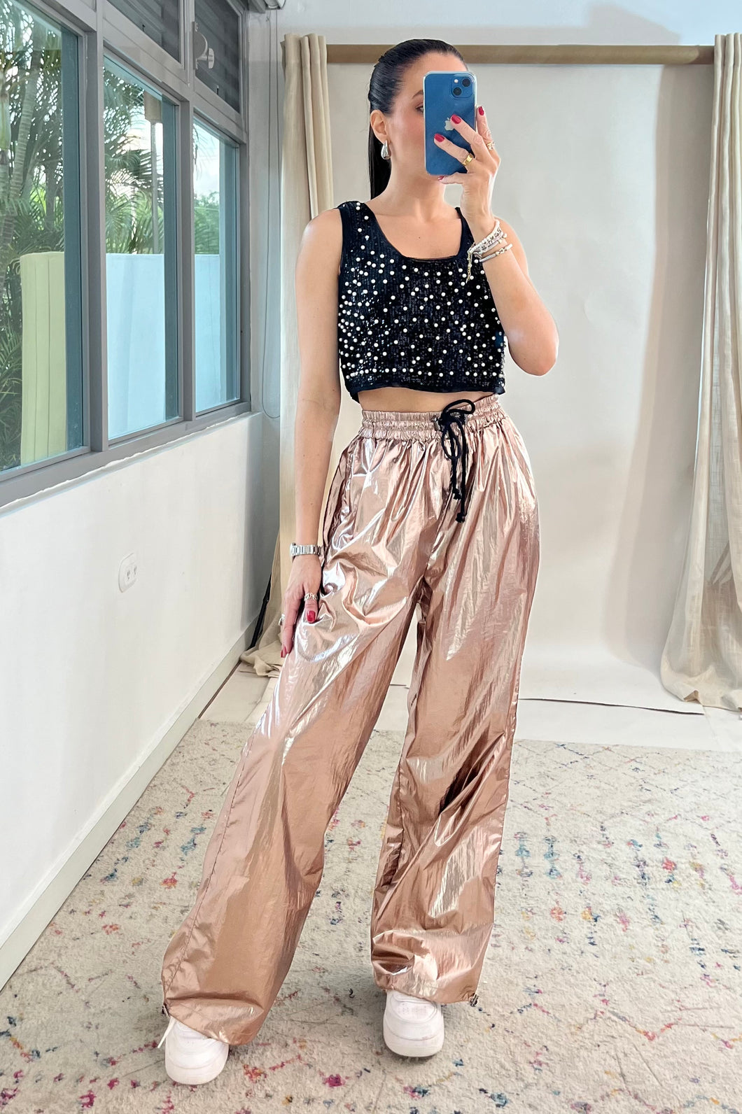 Copper Metallic Parachute Pant