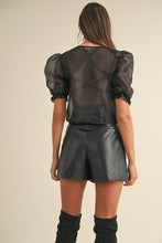 Load image into Gallery viewer, Organza Puff Sleeve Tie Blouse- Black
