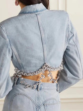 Load image into Gallery viewer, Crystal Embellished Cropped Denim Blazer
