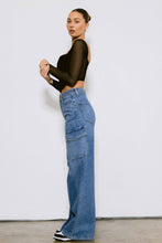 Load image into Gallery viewer, High-Waisted Cargo Jeans- Medium Wash
