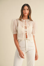 Load image into Gallery viewer, Organza Puff Sleeve Tie Blouse- Cream
