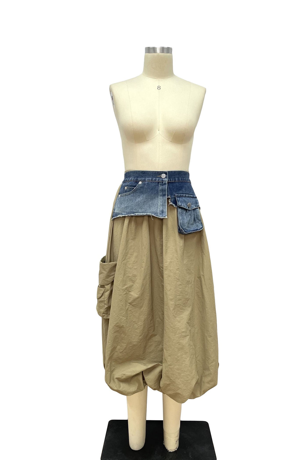 Beige|Denim Pocket Skirt