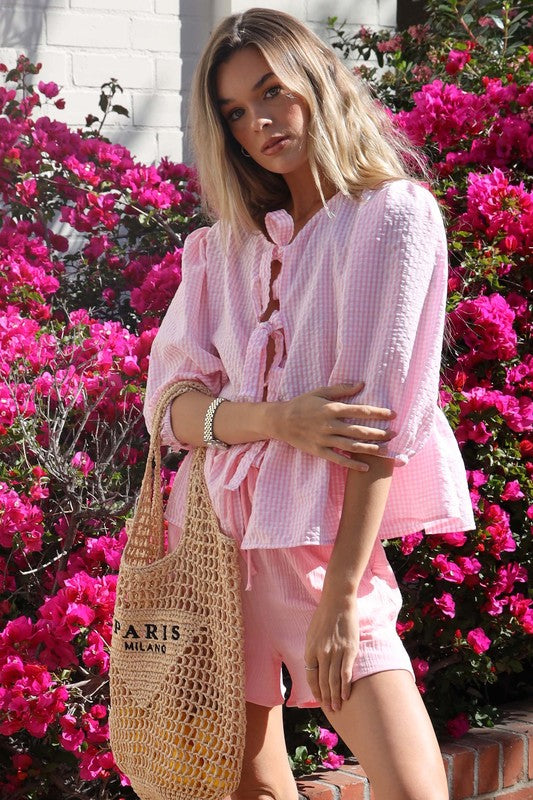 Candy Pink Front Tie Blouse