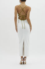 Load image into Gallery viewer, Outline White + Olive Midi Dress
