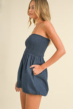 Load image into Gallery viewer, Strapless Bubble Denim Romper
