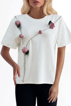 Load image into Gallery viewer, Roses Embellished White Tee
