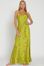 Load image into Gallery viewer, Lime Satin Belted Maxi Dress
