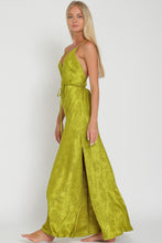 Load image into Gallery viewer, Lime Satin Belted Maxi Dress
