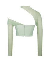 Load image into Gallery viewer, Mint Stretch Mesh Sleeve Corset Top
