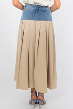 Load image into Gallery viewer, Beige| Denim Pleated Maxi Skirt
