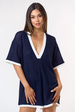 Load image into Gallery viewer, Navy Waffle Knit Contrast Romper
