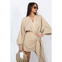 Load image into Gallery viewer, Taupe Linen Wrap Dress
