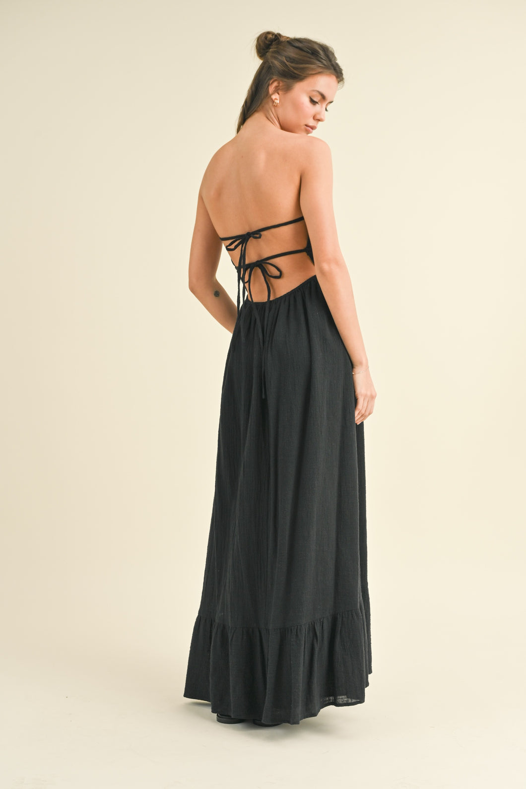 Black Back Tie Maxi Dress