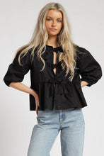 Load image into Gallery viewer, Front Tie Poplin Blouse Black
