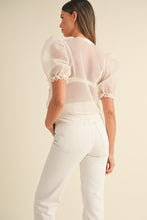 Load image into Gallery viewer, Organza Puff Sleeve Tie Blouse- Cream
