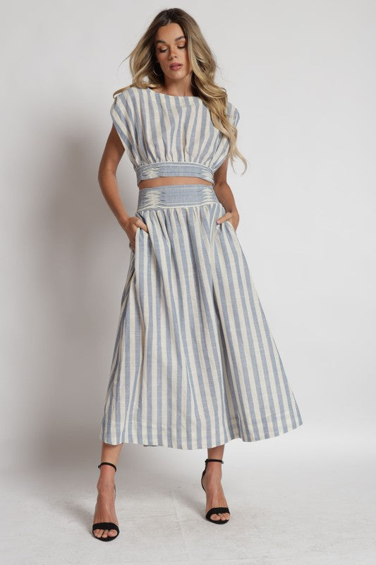 Linen Striped Skirt Set