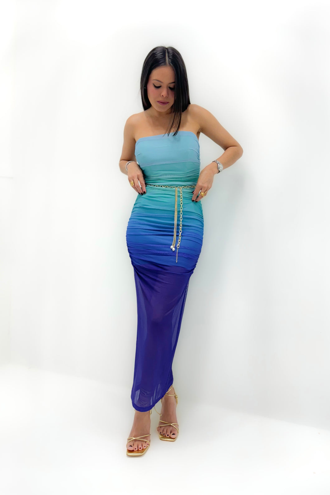 Gradient Blue Mesh Dress