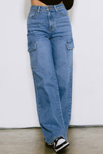 Load image into Gallery viewer, High-Waisted Cargo Jeans- Medium Wash
