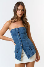 Load image into Gallery viewer, Strapless Button Down Denim Top
