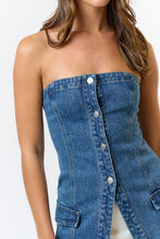 Load image into Gallery viewer, Strapless Button Down Denim Top
