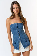 Load image into Gallery viewer, Strapless Button Down Denim Top
