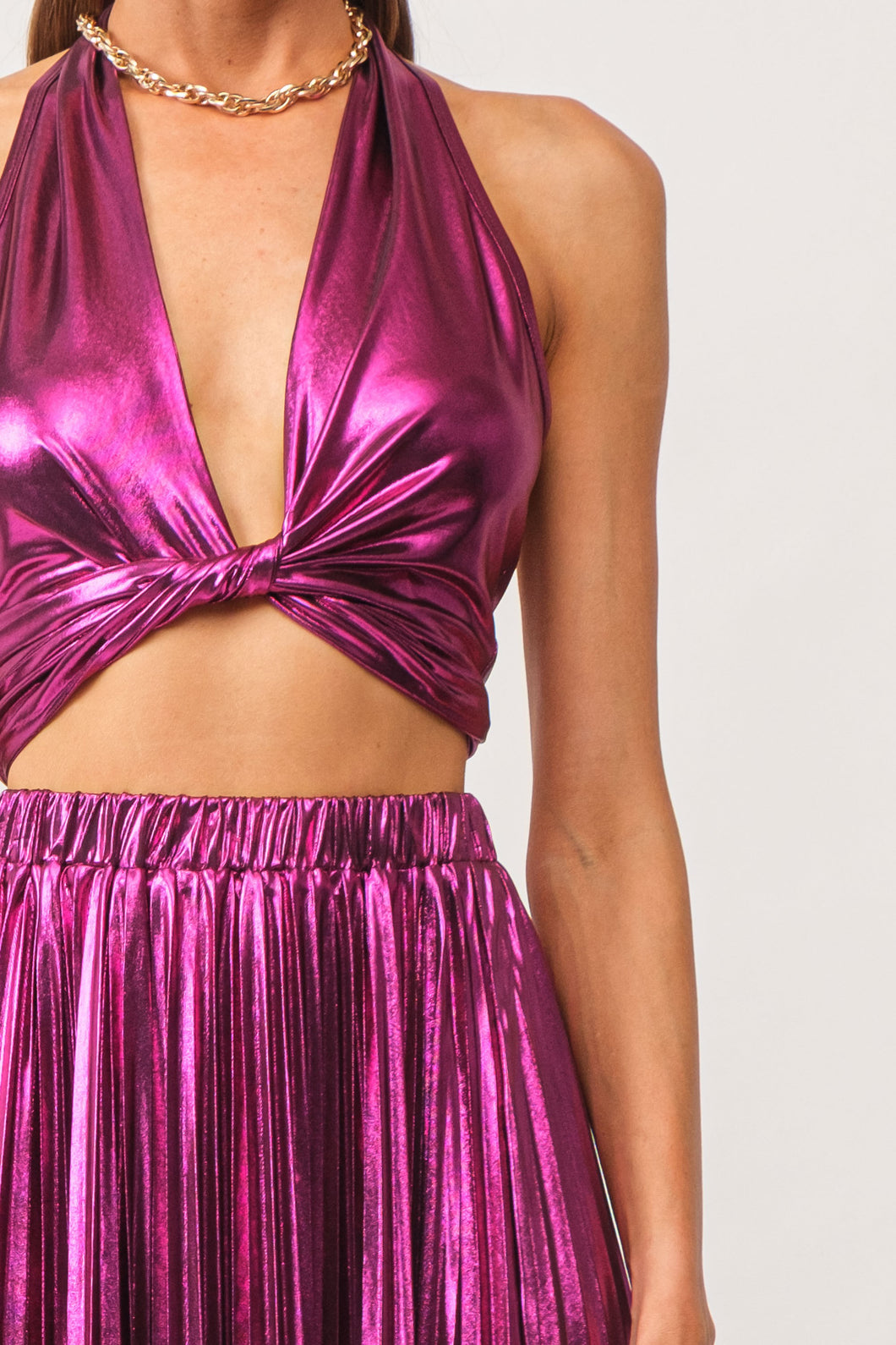 Metallic Halter Top Magenta