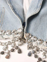 Load image into Gallery viewer, Crystal Embellished Cropped Denim Blazer
