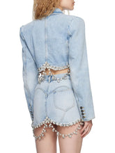 Load image into Gallery viewer, Crystal Embellished Cropped Denim Blazer
