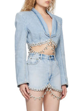 Load image into Gallery viewer, Crystal Embellished Cropped Denim Blazer
