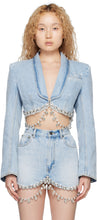 Load image into Gallery viewer, Crystal Embellished Cropped Denim Blazer
