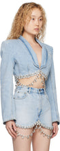 Load image into Gallery viewer, Crystal Embellished Cropped Denim Blazer
