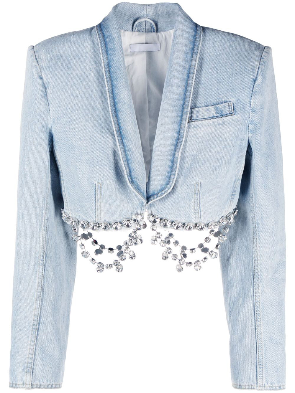 Crystal Embellished Cropped Denim Blazer