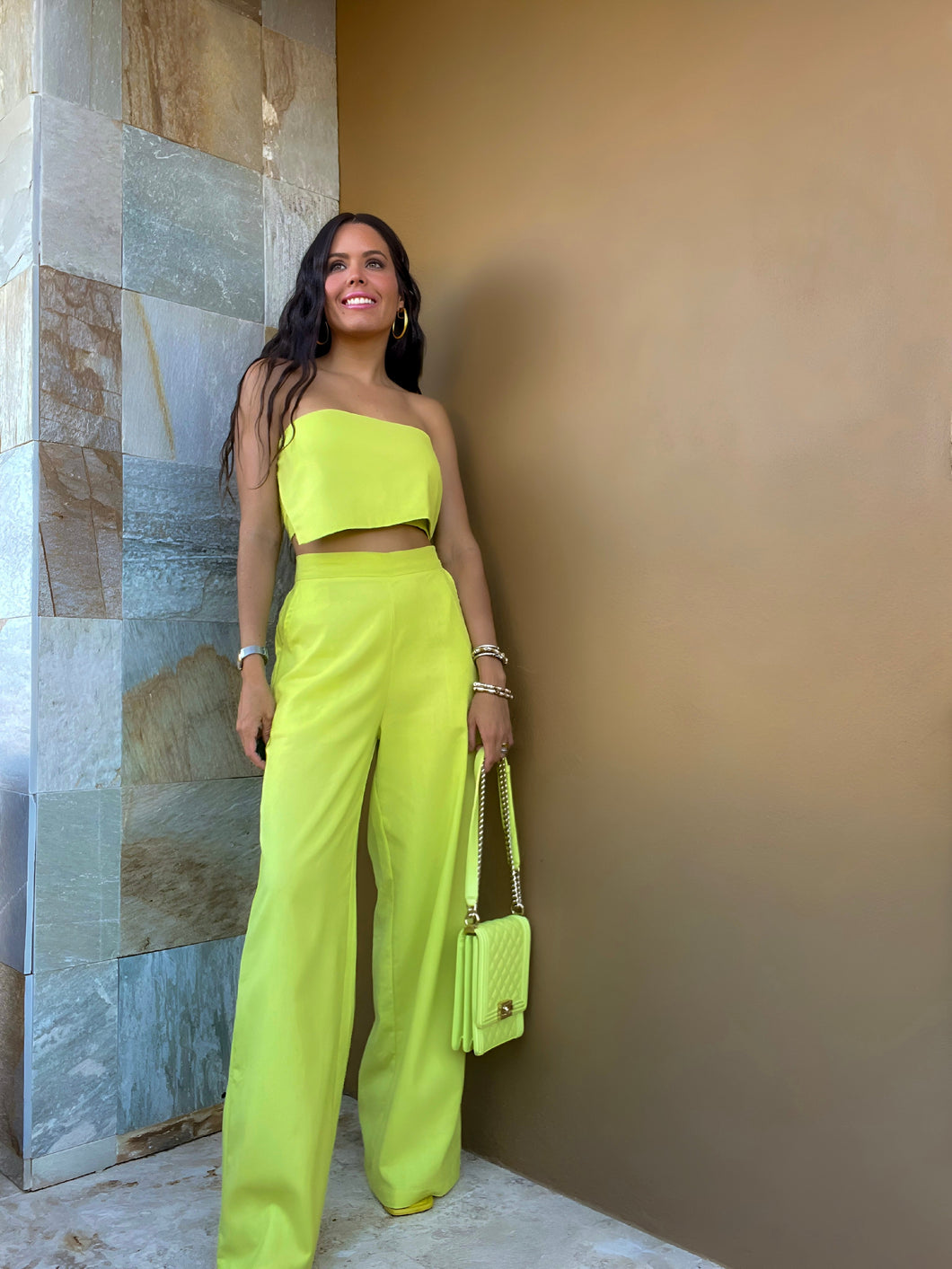 Lime Asymmetric Linen Set