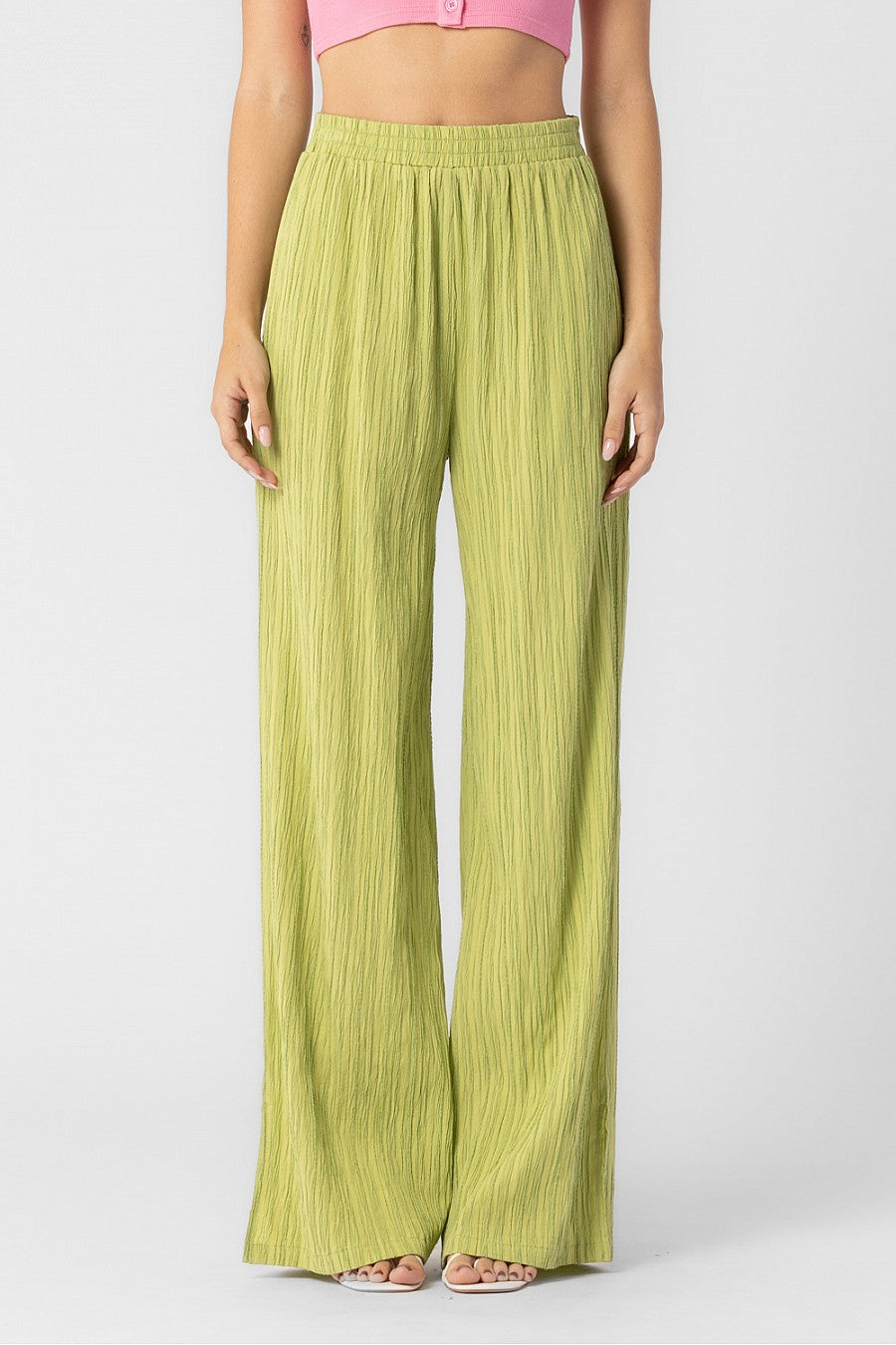 Lime Textured Side Slit Pant