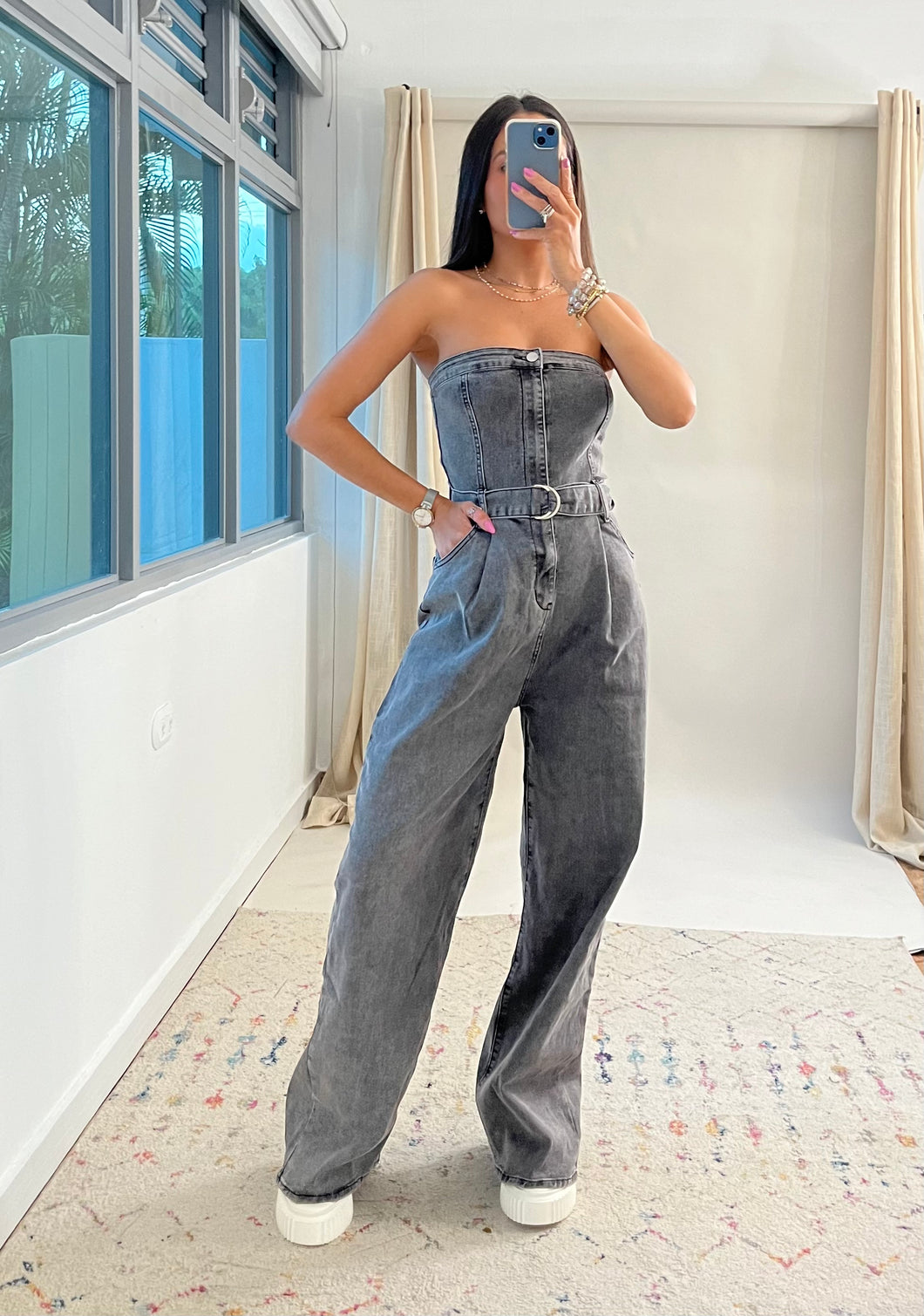 Lorena Denim Jumpsuit- Washed Black