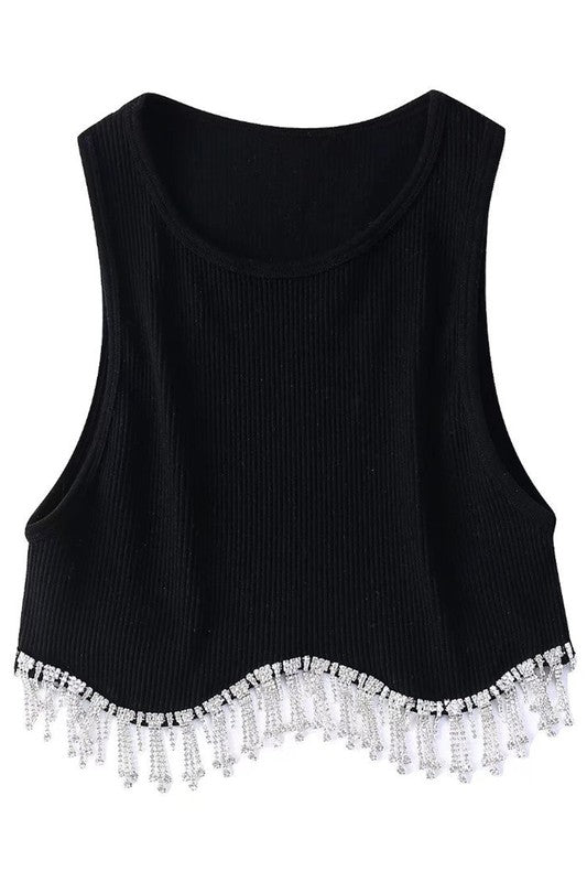 Rhinestone Tank Top- Black