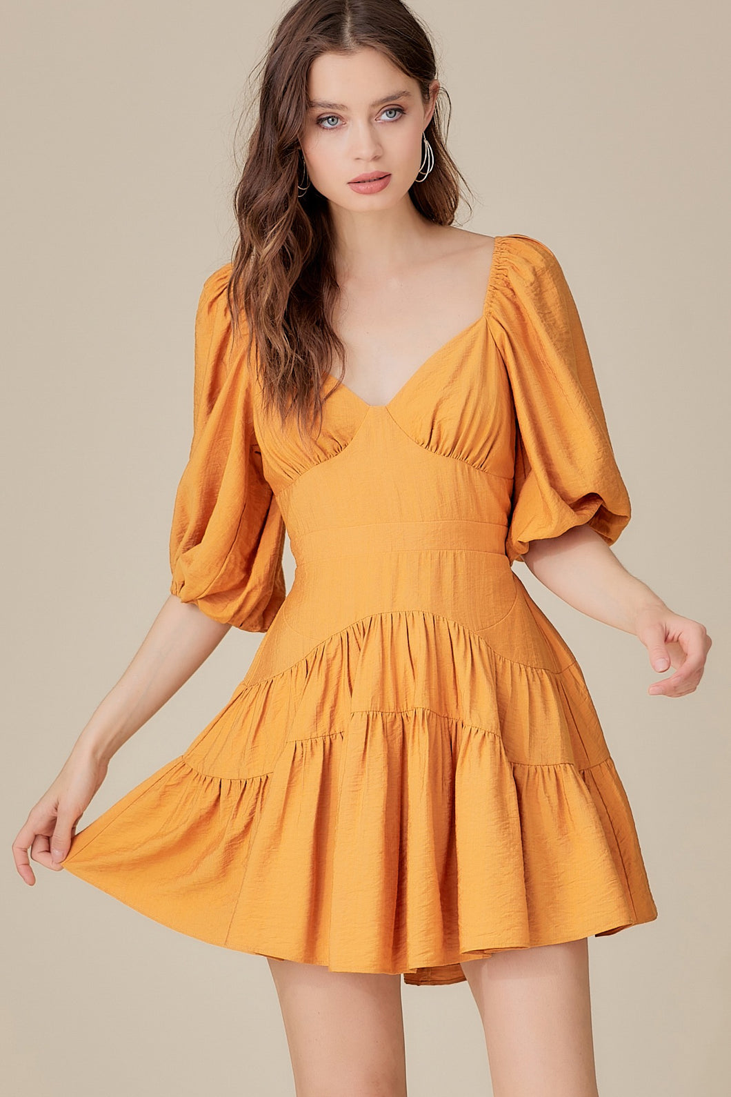 Tie Back Mustard Mini Dress