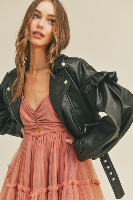 Vegan Leather Puff Sleeve Jacket