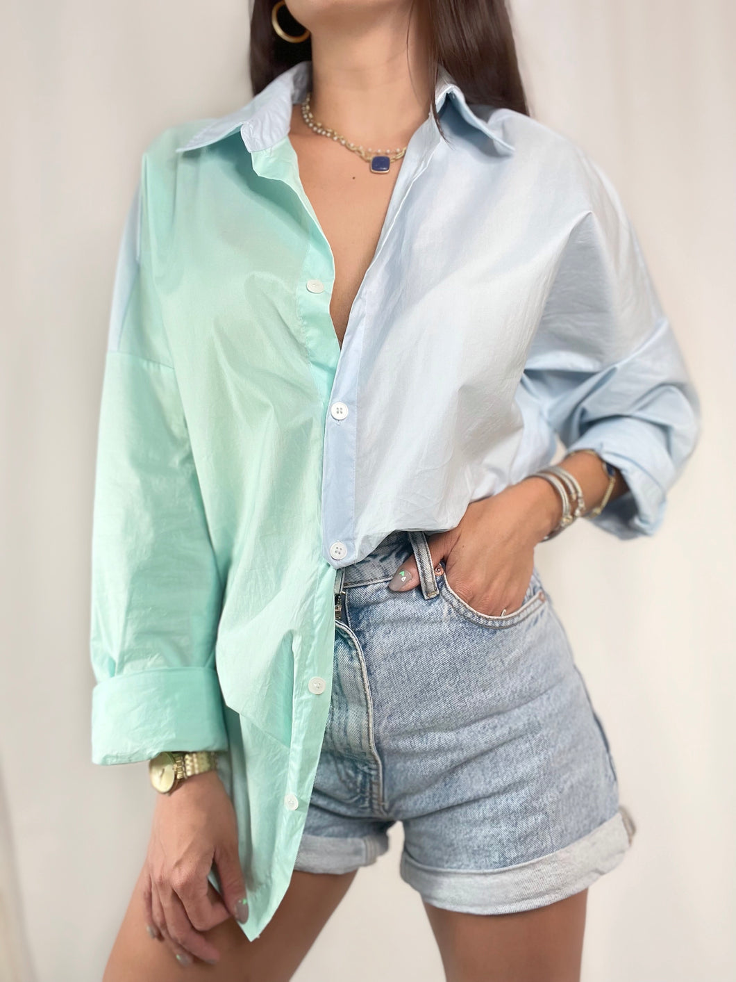 Colorblock Shirt- Mint