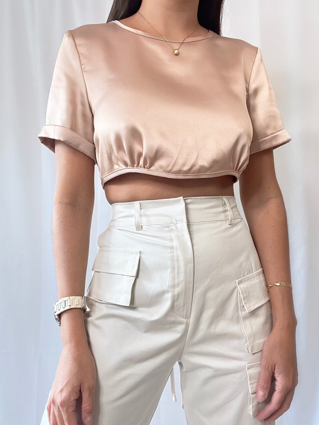 Champagne Satin Crop Top