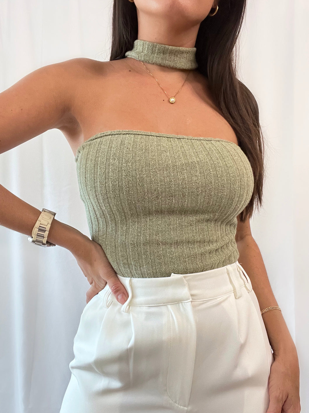 Mock Neck Bodysuit- Sage