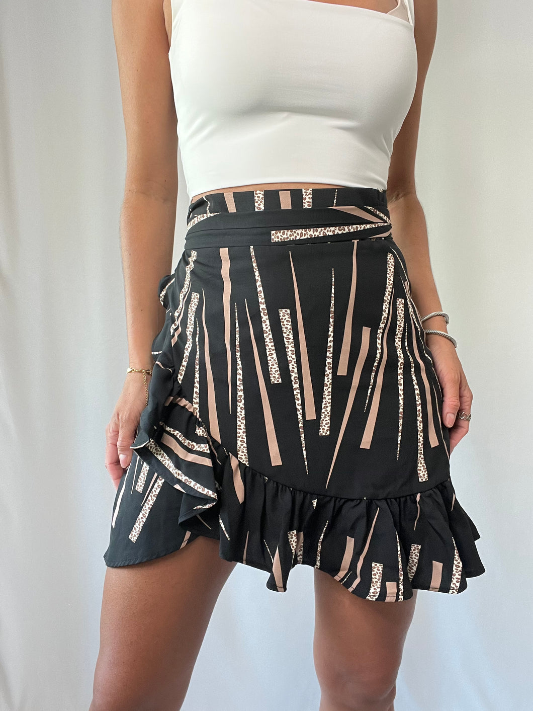 Printed Wrap Mini Skirt