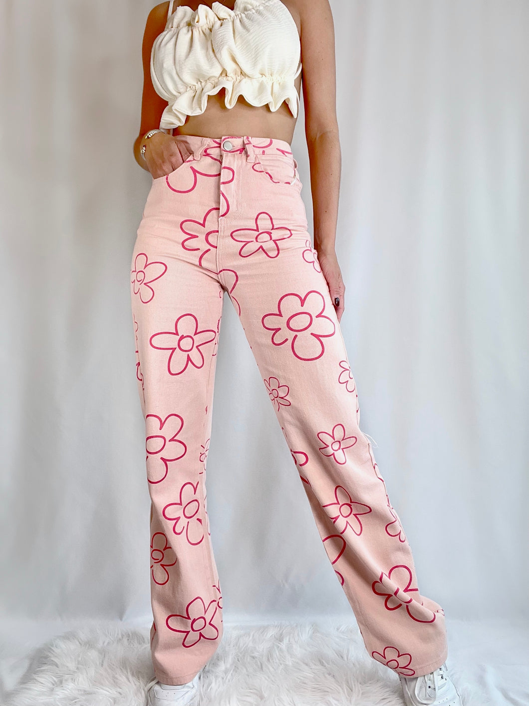 Pink Floral Wide Leg Pant