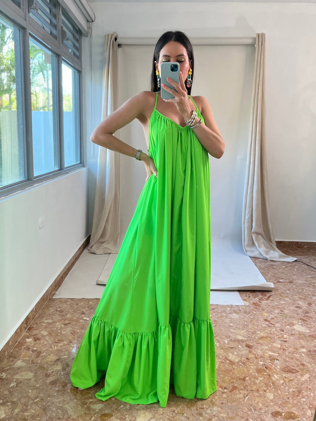 Green Solid Maxi Dress